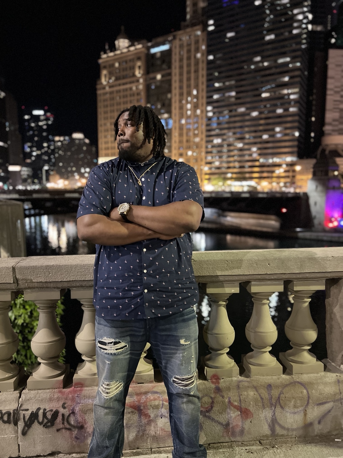 Chris Lanard in downtown Detroit at night