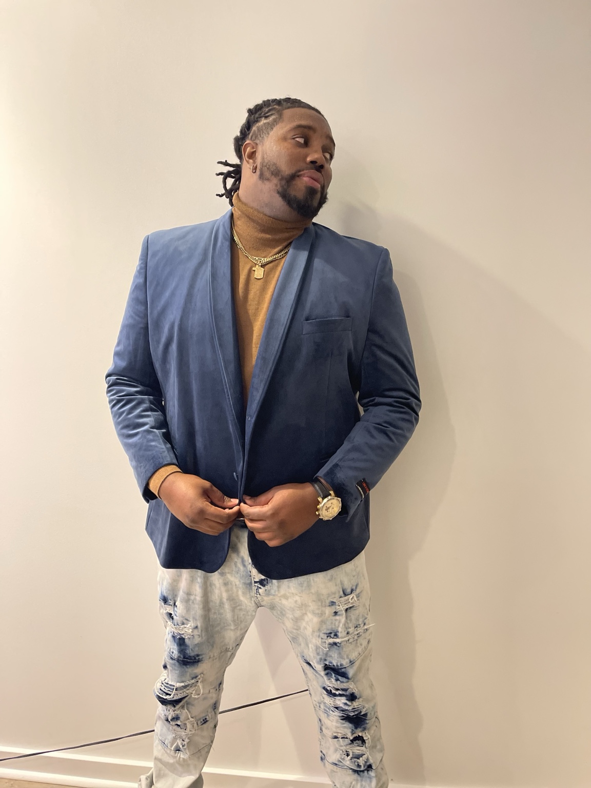 Chris Lanard wearing a blue jacket